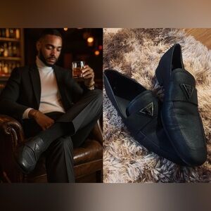 GUESS Men’s Minimalist Black Slip-On Loafers | Size 8
